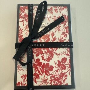 Gucci Red Floral Hardcover Notebook with Black Ribbon